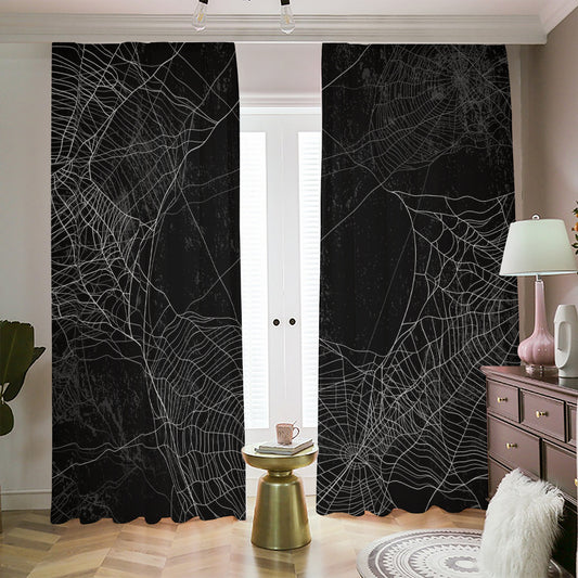 Halloween Spider Web Print Blackout Pencil Pleat Curtains
