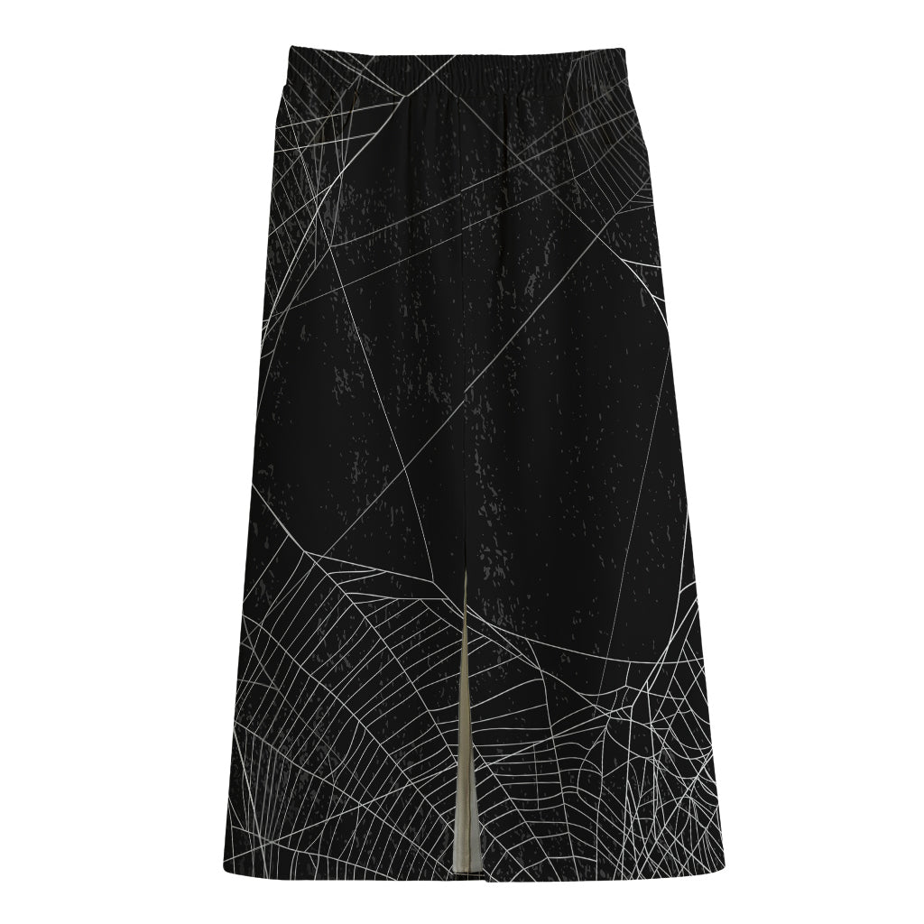 Halloween Spider Web Print Cotton Front Slit Maxi Skirt