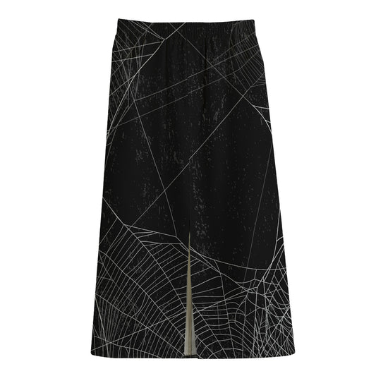 Halloween Spider Web Print Cotton Front Slit Maxi Skirt