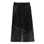 Halloween Spider Web Print Cotton Front Slit Maxi Skirt