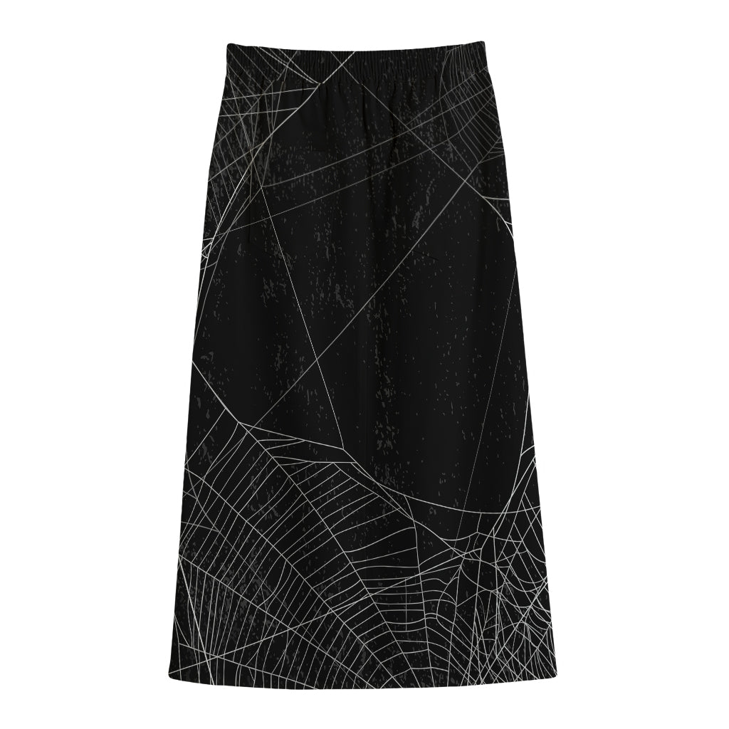 Halloween Spider Web Print Cotton Front Slit Maxi Skirt