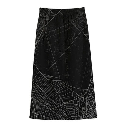 Halloween Spider Web Print Cotton Front Slit Maxi Skirt