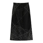 Halloween Spider Web Print Cotton Front Slit Maxi Skirt