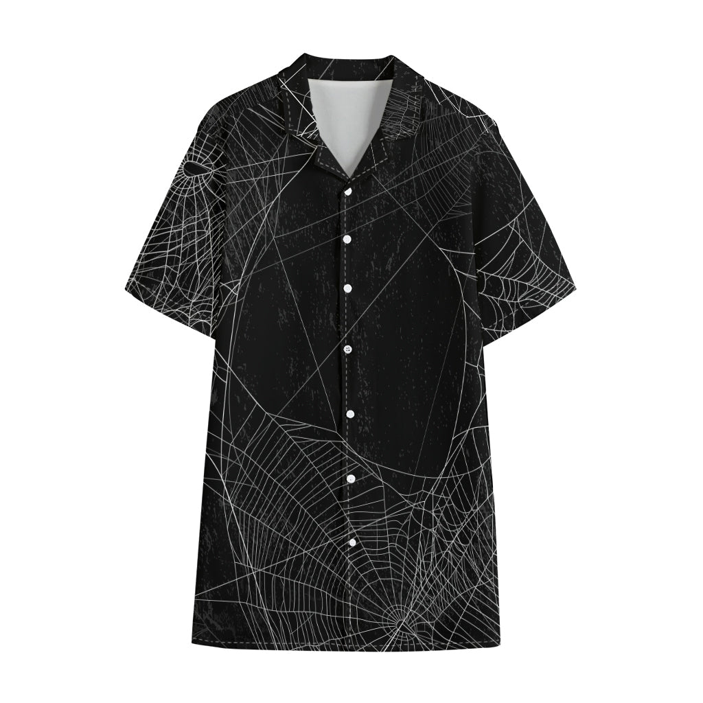 Halloween Spider Web Print Cotton Hawaiian Shirt