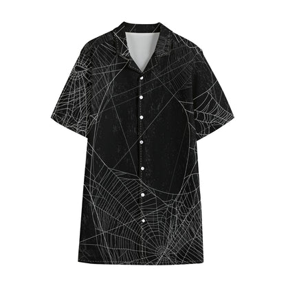 Halloween Spider Web Print Cotton Hawaiian Shirt