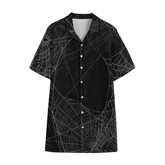 Halloween Spider Web Print Cotton Hawaiian Shirt