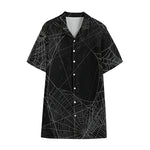 Halloween Spider Web Print Cotton Hawaiian Shirt
