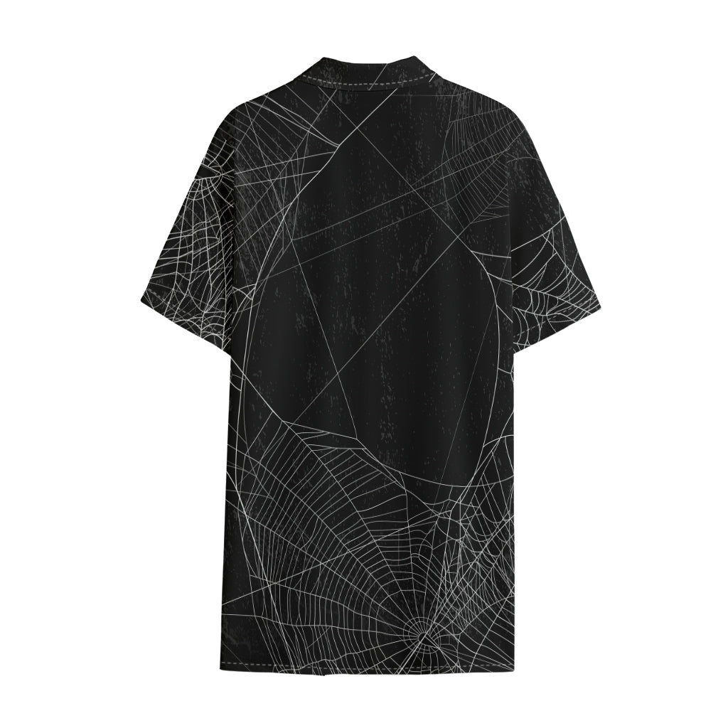 Halloween Spider Web Print Cotton Hawaiian Shirt