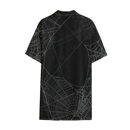 Halloween Spider Web Print Cotton Hawaiian Shirt