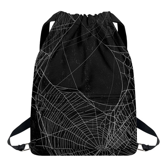 Halloween Spider Web Print Drawstring Backpack