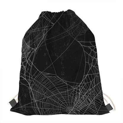 Halloween Spider Web Print Drawstring Bag
