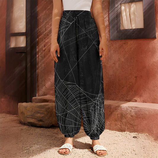 Halloween Spider Web Print Harem Pants