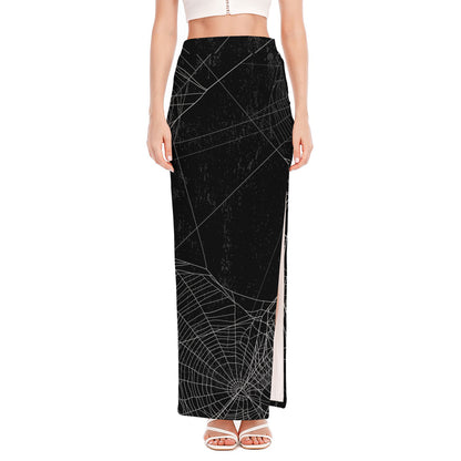 Halloween Spider Web Print High Slit Maxi Skirt