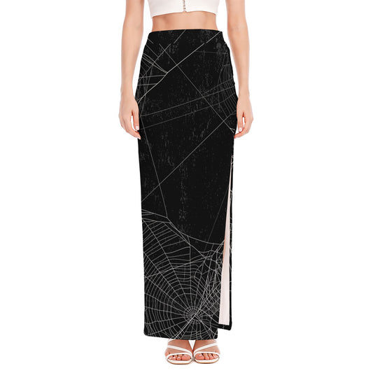 Halloween Spider Web Print High Slit Maxi Skirt
