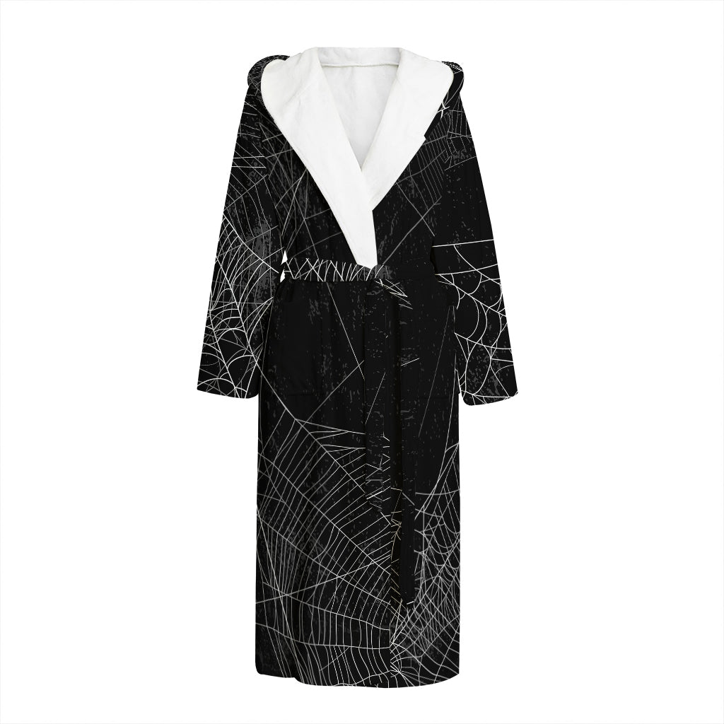 Halloween Spider Web Print Hooded Bathrobe