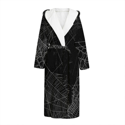 Halloween Spider Web Print Hooded Bathrobe