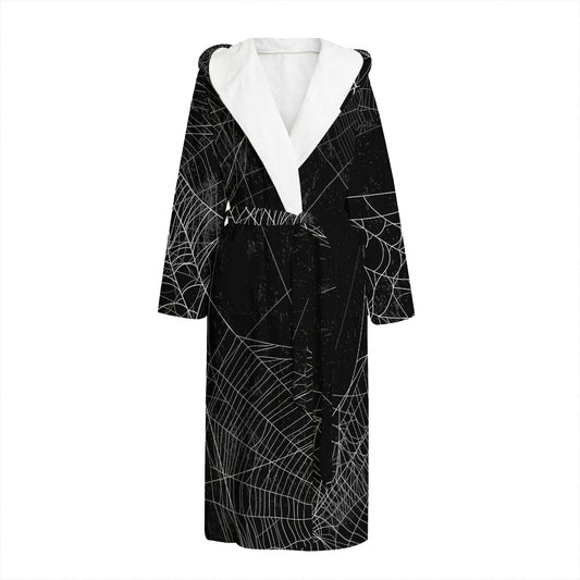Halloween Spider Web Print Hooded Bathrobe