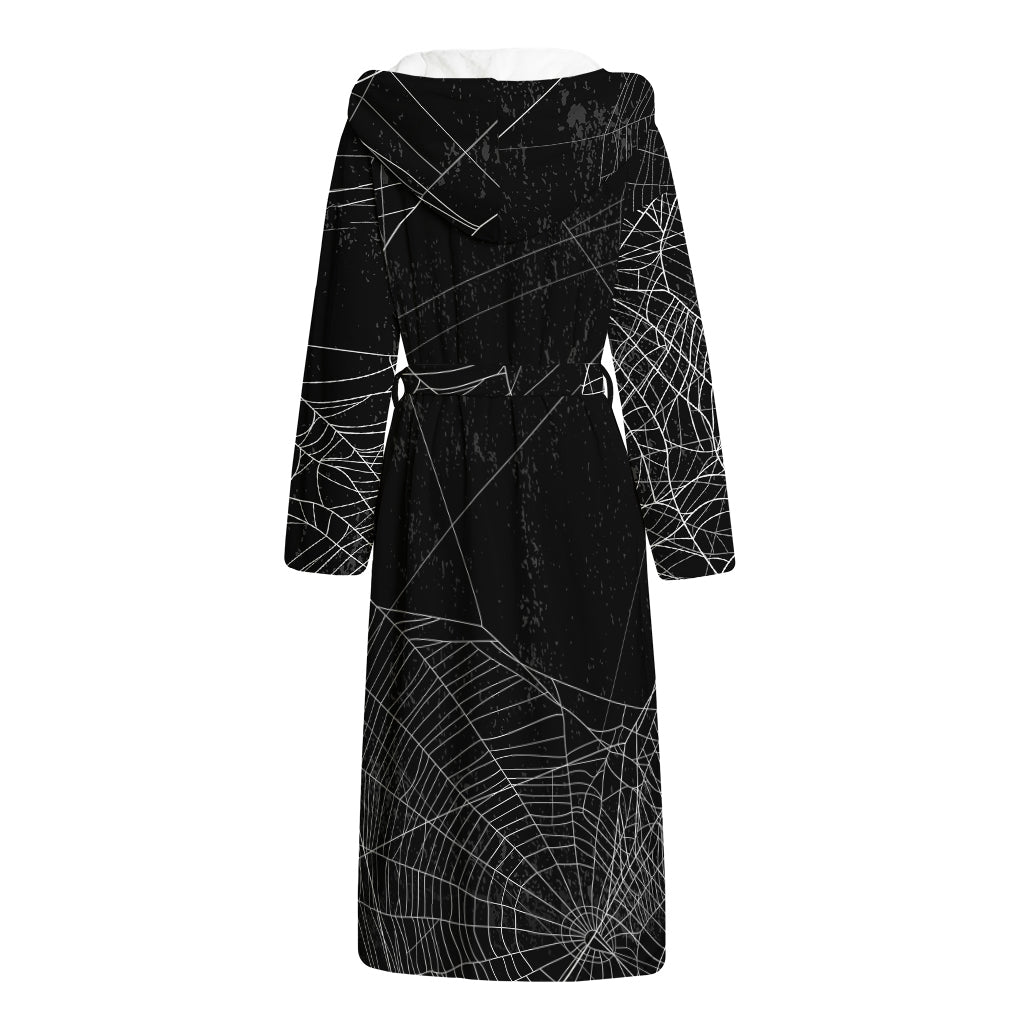 Halloween Spider Web Print Hooded Bathrobe