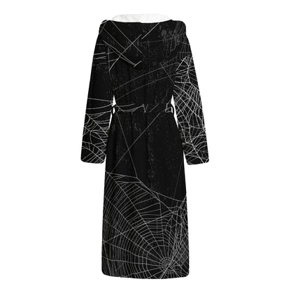 Halloween Spider Web Print Hooded Bathrobe