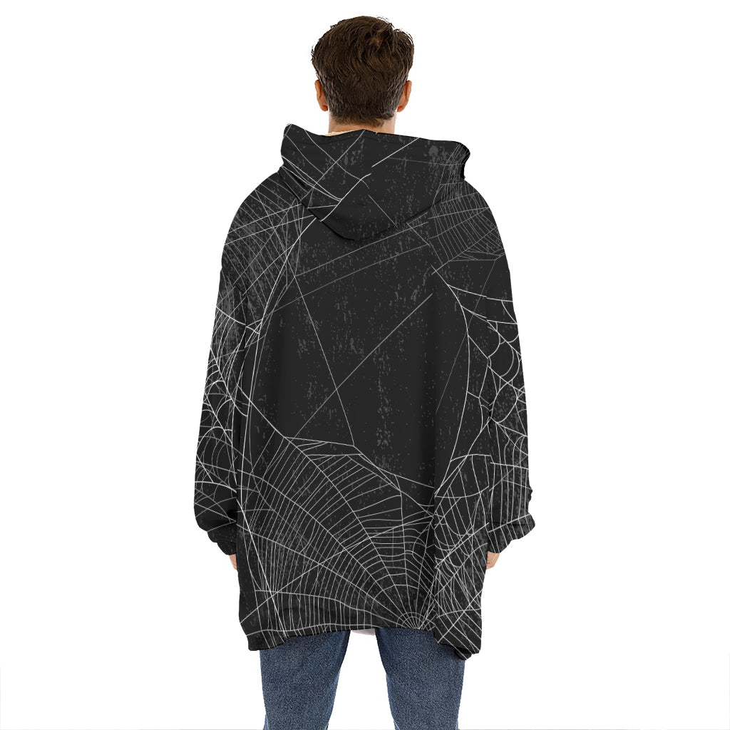 Halloween Spider Web Print Hoodie Blanket