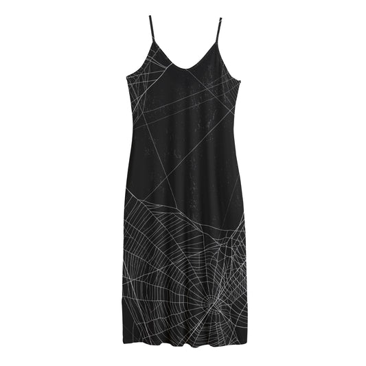 Halloween Spider Web Print Jersey Midi Cami Dress