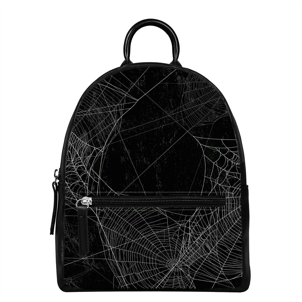 Halloween Spider Web Print Leather Backpack