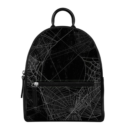 Halloween Spider Web Print Leather Backpack