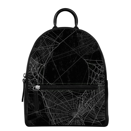 Halloween Spider Web Print Leather Backpack