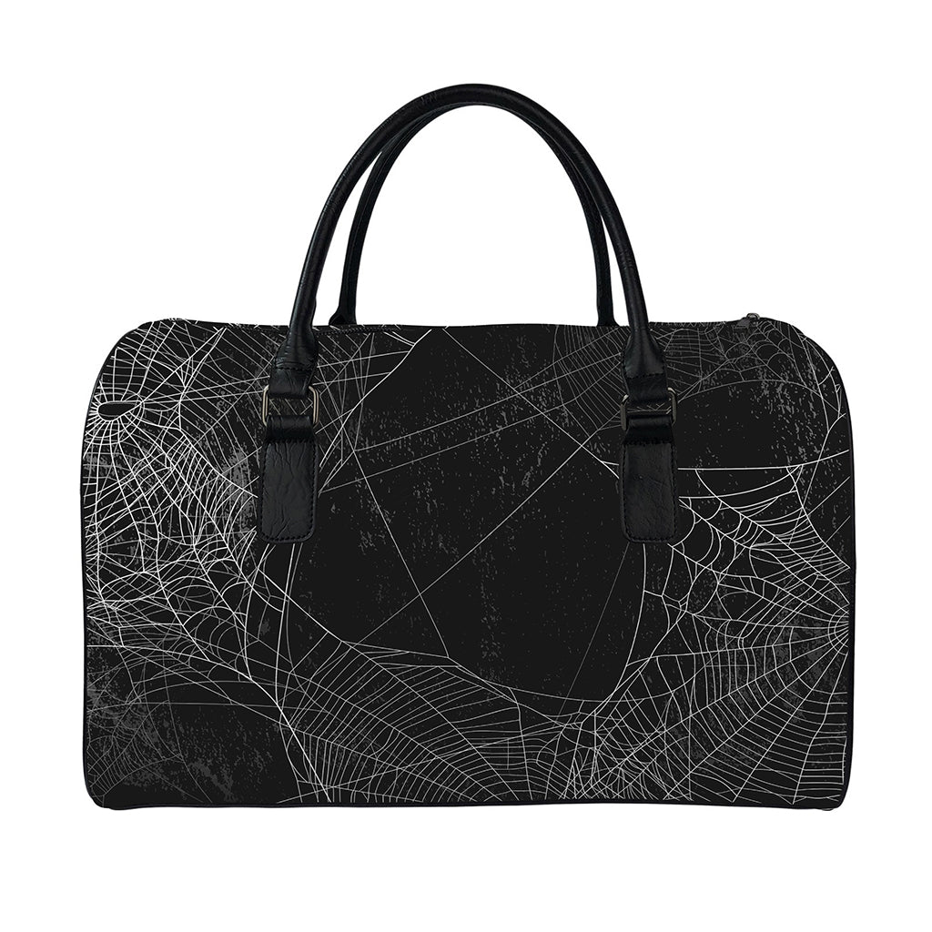Halloween Spider Web Print Leather Duffle Bag
