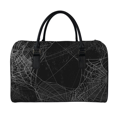 Halloween Spider Web Print Leather Duffle Bag