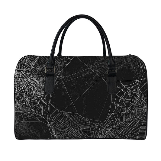 Halloween Spider Web Print Leather Duffle Bag
