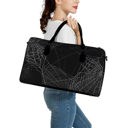 Halloween Spider Web Print Leather Duffle Bag