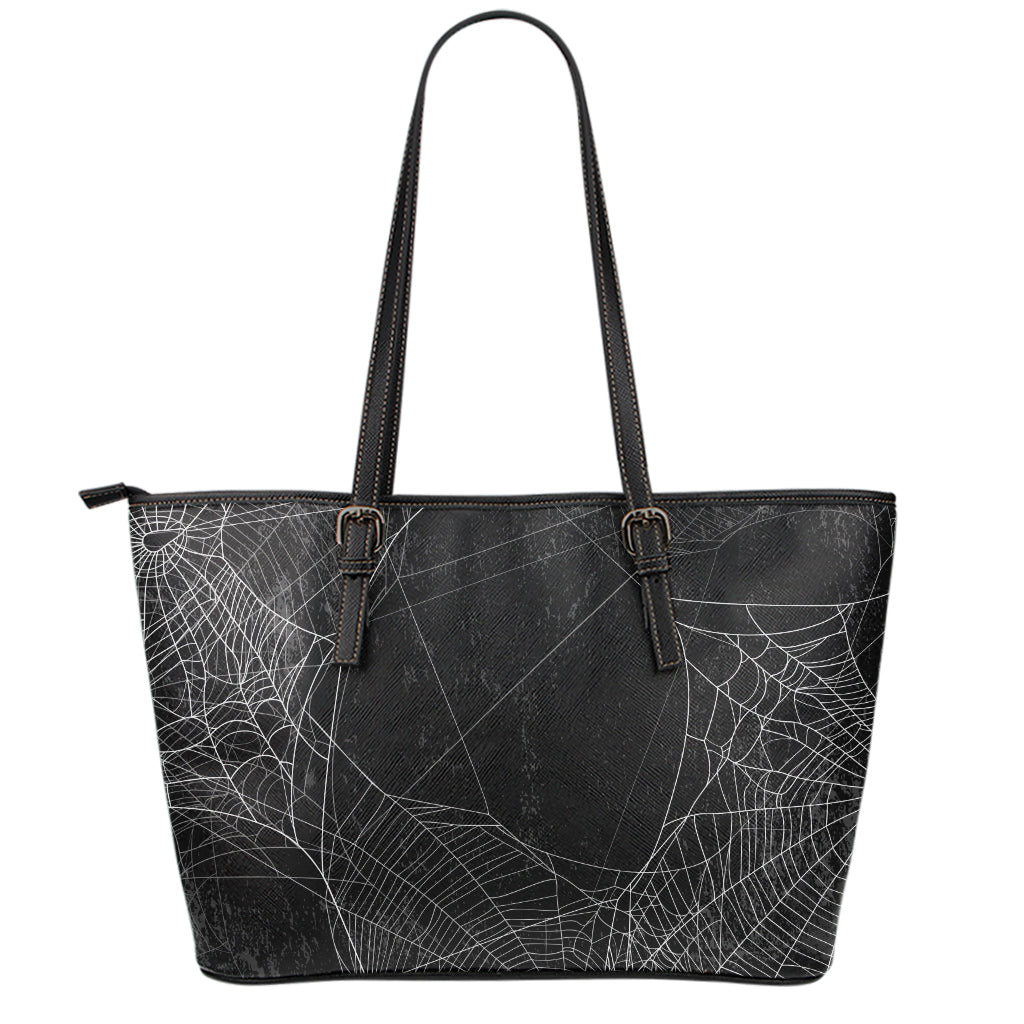 Halloween Spider Web Print Leather Tote Bag