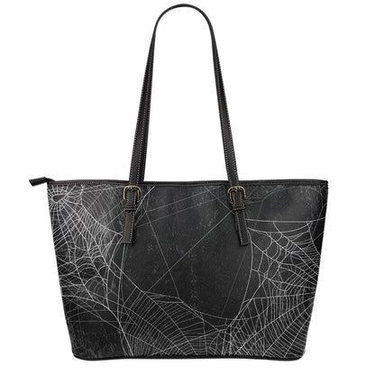 Halloween Spider Web Print Leather Tote Bag