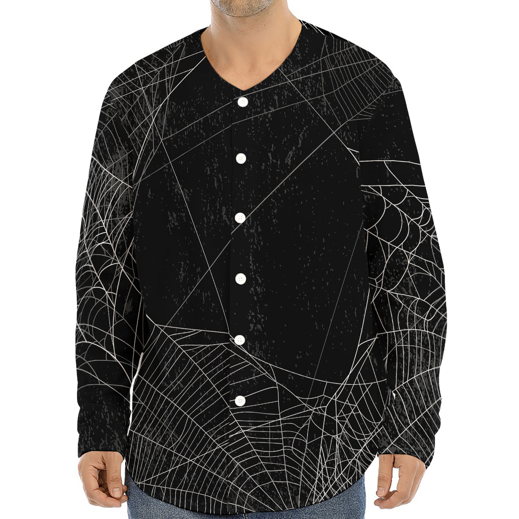 Halloween Spider Web Print Long Sleeve Baseball Jersey