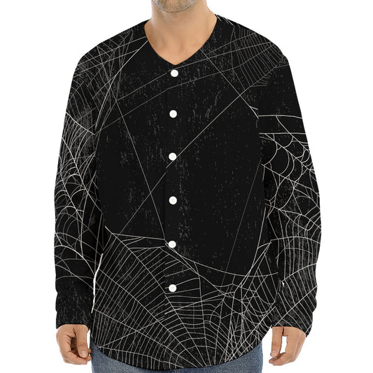 Halloween Spider Web Print Long Sleeve Baseball Jersey