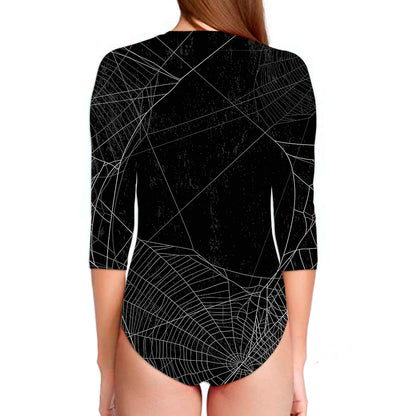 Halloween Spider Web Print Long Sleeve Swimsuit