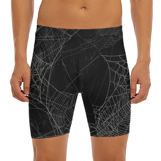 Halloween Spider Web Print Men's Long Boxer Briefs