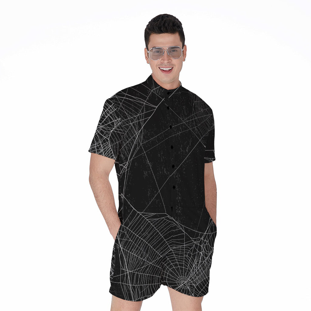 Halloween Spider Web Print Men's Rompers