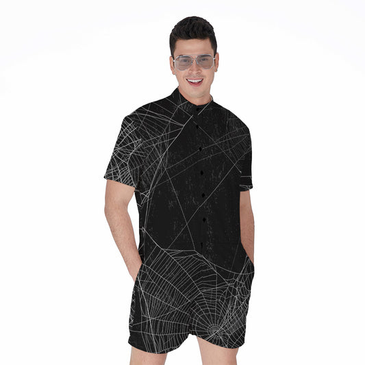 Halloween Spider Web Print Men's Rompers