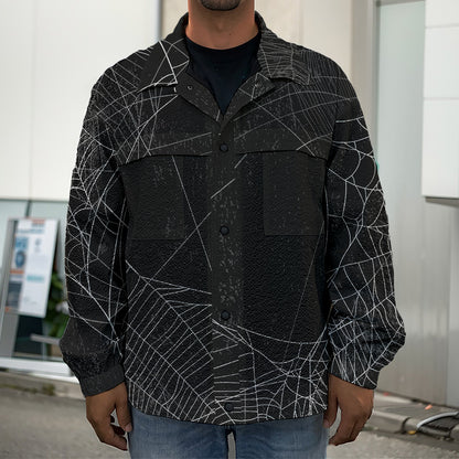 Halloween Spider Web Print Men's Shirt Jacket