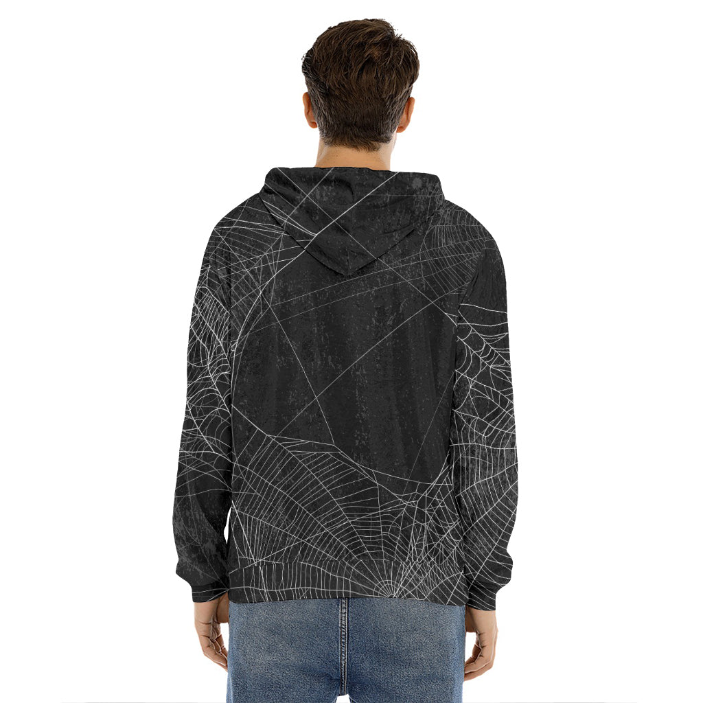 Halloween Spider Web Print Men's Velvet Pullover Hoodie