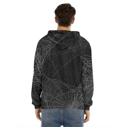 Halloween Spider Web Print Men's Velvet Pullover Hoodie