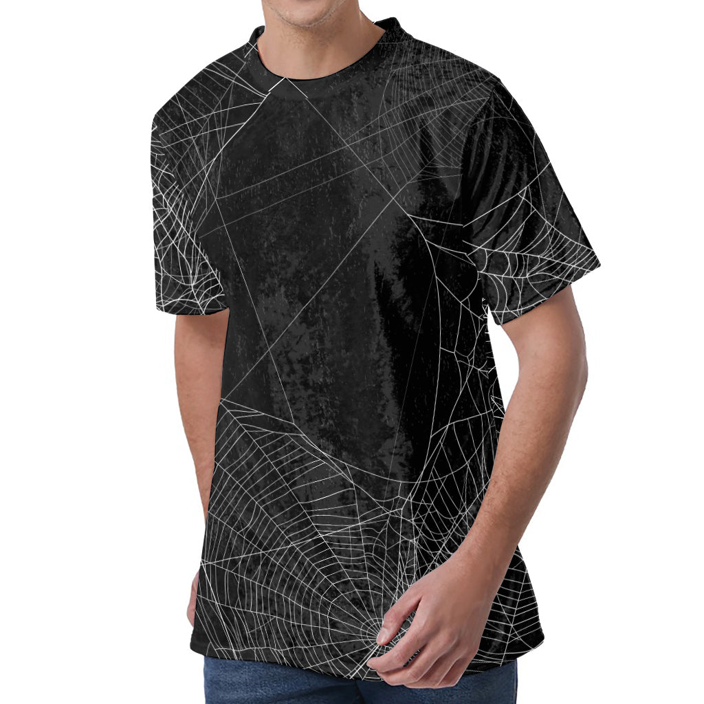 Halloween Spider Web Print Men's Velvet T-Shirt
