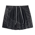 Halloween Spider Web Print Mesh Shorts