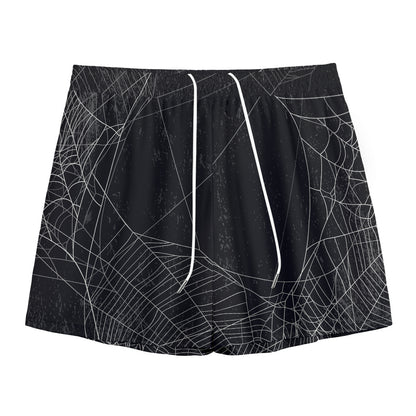 Halloween Spider Web Print Mesh Shorts
