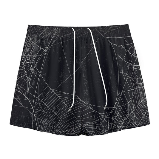 Halloween Spider Web Print Mesh Shorts