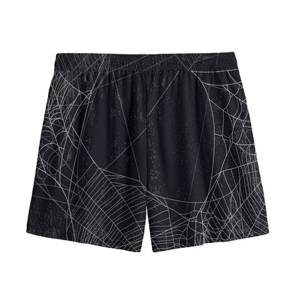 Halloween Spider Web Print Mesh Shorts