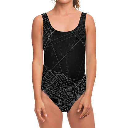 Halloween Spider Web Print One Piece Swimsuit