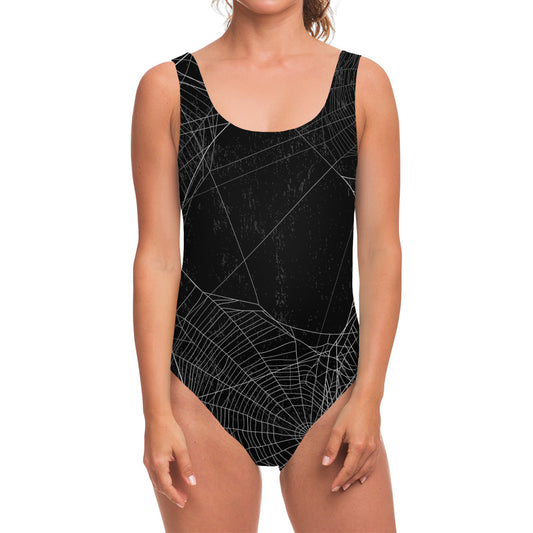Halloween Spider Web Print One Piece Swimsuit